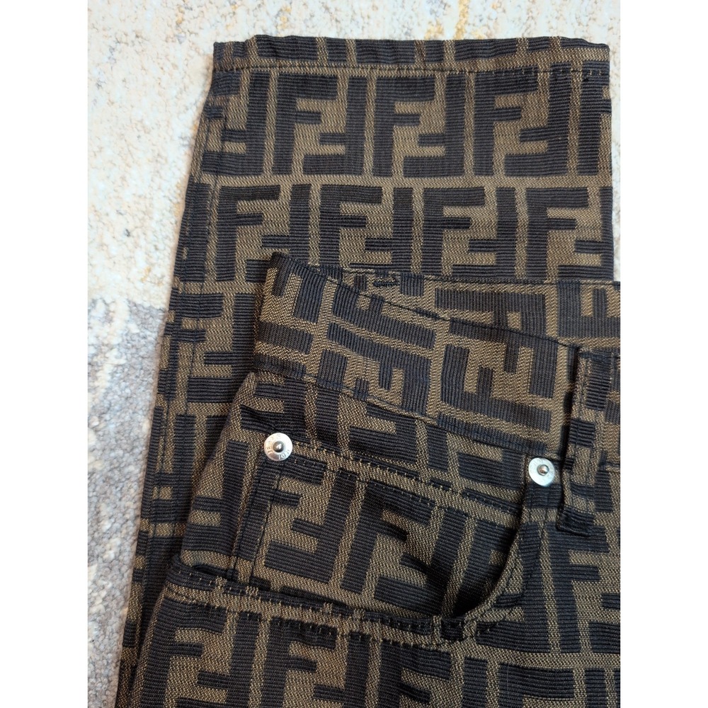 Fendi Women's Pants Logo Brown Luxury All Over Print Italy Tapered Size 26 - Picture 9 of 14